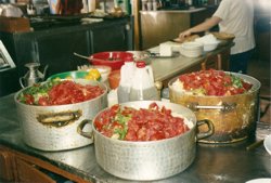 Prepared salads await the evening&rsquo;s customer orders