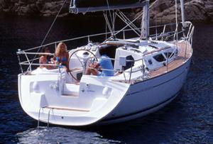 A Jeanneau Sun Odyssey 35 sailing yacht at anchor