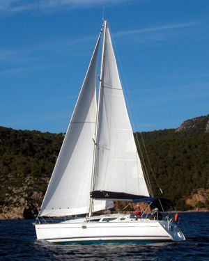 A Greek Sails Jeanneau Sun Odyssey 35 sailing yacht underway