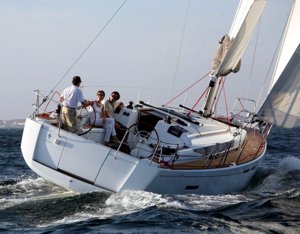 A Sun Odyssey 409 sailing yacht available for flotilla sailing holidays and bareboat charter from Greek Sails in Poros, Greece. Image courtesey & with permission of Chantiers Jeanneau S.A.