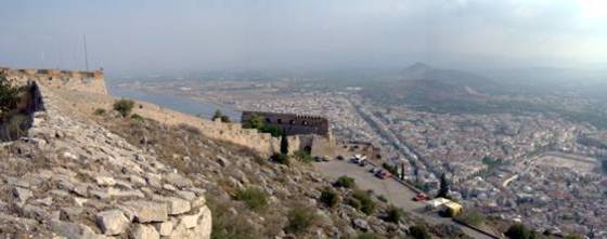 Sailing holiday locations in Greece: Looking north from the Palamido over the north Argolic plain
