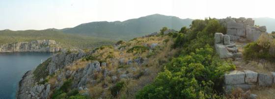 Sailing holiday locations in Greece: Parts of the ruined Mycenean acropolis on &aacute;k K&aacute;stro (Castle Cape)