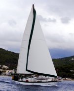Yachts competing in the 2008 Round-the-Island race, going &lsquo;round the cans&rsquo;, Poros, Greece